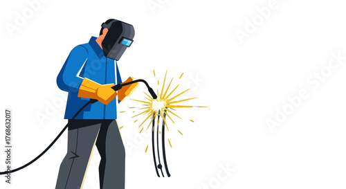 Industrial Engineer Welding Metal With Mask Creating Sparks for Construction Work