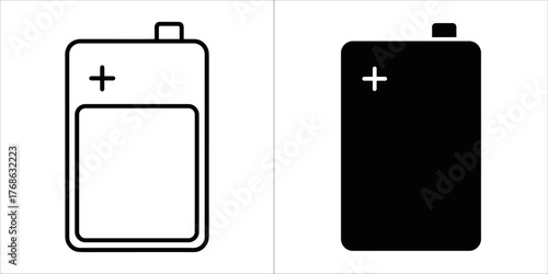 Set of two 9 volt batteries, one outlined and one solid black