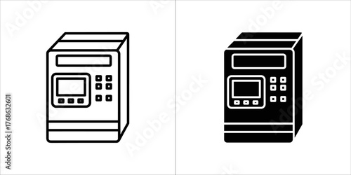 Outline and solid black icon of a spark plug with signal waves