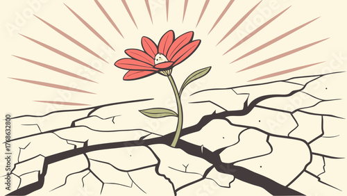 Flower Growing Through Concrete — Hope and Strength Motivational Vector 