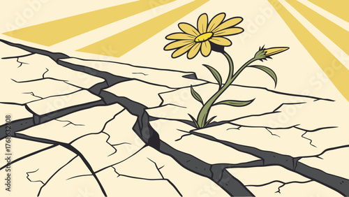 Flower Growing Through Concrete — Hope and Strength Motivational Vector Illustration
