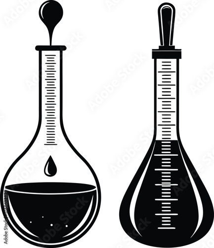 Two stylized dropper and flask silhouettes for scientific illustration and laboratory iconography vector