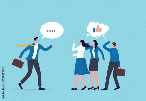 Convincing people persuade to believe in idea, influence or communicate reason in meeting argument, charm or leadership concept, businessman convincing colleagues influence to believe in his idea.