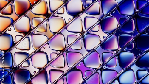 Soft glass lattice with vivid reflections and colorful gradients, modern abstract design. 3d render illustration.