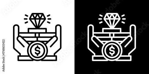 Net Worth  Icon Set. Clean Line Design With Light And Dark Versions For Versatile Use. 