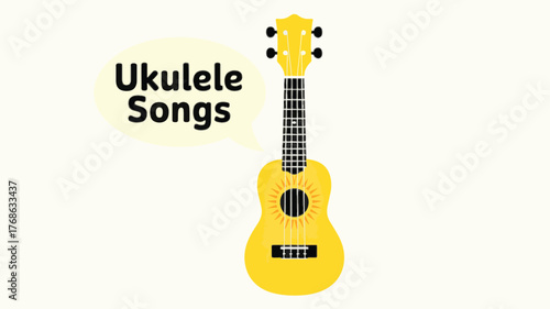 Yellow Ukulele with Speech Bubble Saying Ukulele Songs music instrument