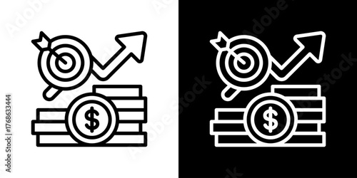 Financial Target  Icon Set. Clean Line Design With Light And Dark Versions For Versatile Use. 