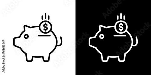 Piggy Bank  Icon Set. Clean Line Design With Light And Dark Versions For Versatile Use. 