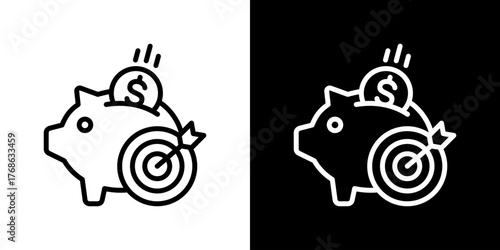 Savings Goals  Icon Set. Clean Line Design With Light And Dark Versions For Versatile Use. 