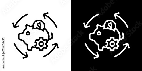 Automatic Savings  Icon Set. Clean Line Design With Light And Dark Versions For Versatile Use. 