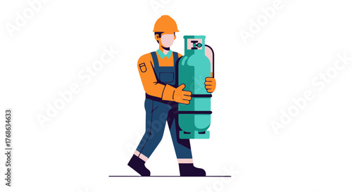 Industrial Worker Carrying A Gas Cylinder Against a Black Background Vector Illustration