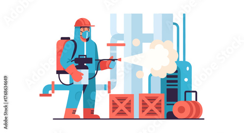 Industrial Sanitization: A Professional Worker Performing Disinfection Against Contamination Hazards