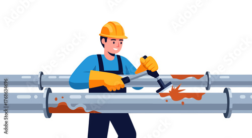 Industrial Worker Restoring Damaged Pipelines For Safe And Efficient Operations