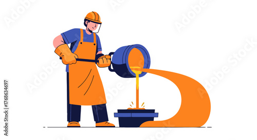 Industrial Worker Pouring Molten Metal Into a Mold, Crafting a Vivid Visual