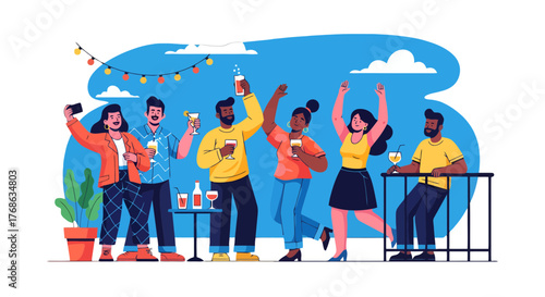 Joyful Gathering Of Friends Celebrating Together With Drinks And Laughter