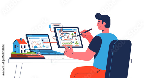 Innovative Graphic Designer Developing New Architectural And Environmental Concepts