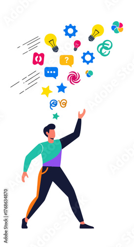 Innovative Mindset: Person Reaching Upwards for Ideas, Concepts, and Innovative Solutions