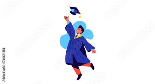 Joyful Graduate Celebrating Milestone, Throwing Cap Illustration, Black Background