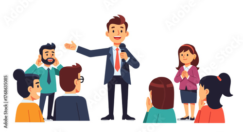 Inspiring Professional Speaker Addressing Audience Infront, Presenting a Keynote Speech