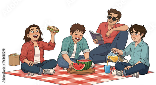 Joyful Outing: A Group Of Friends Enjoying Food, Fun And Relaxation Outdoors