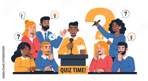 Interactive Quiz and Team Competition Concept Depicting Brainstorming and Communication Skills