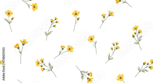 Delicate Yellow Buttercup Wildflower Seamless Pattern Spring Summer Fabric Textile Background Design