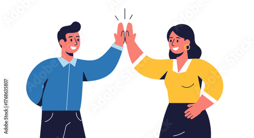 Joyful Collaboration: Two People Celebrating Success With High Five Against Black Backdrop