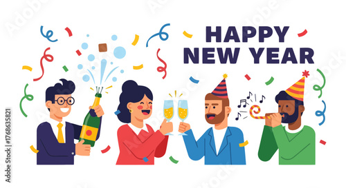 Joyous Celebration and Festive Toasting To Welcome New Beginnings and Good Fortune Ahead