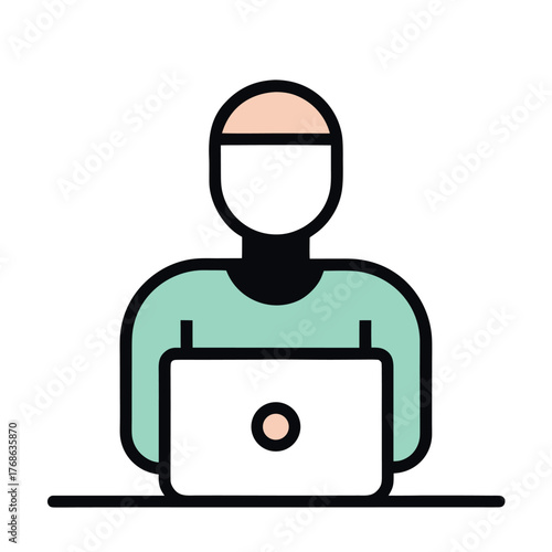 Person Working on Laptop Vector Icon,  Minimal Flat Design, Isolated on White Background