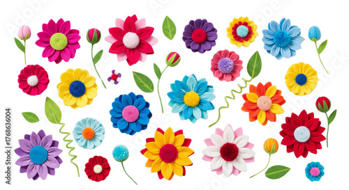 Vibrant Felt Flowers Collection Spring Summer Craft Elements for Kids Party Decor Design
