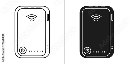Portable wireless router or hotspot device with wifi signal icon