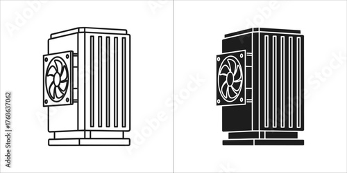 Line art and silhouette of a cooling fan unit