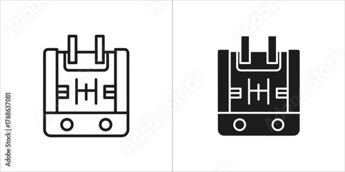 Two icons of a flight control lever, one in outline and one in solid black