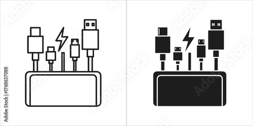 Set of charging cables and adapters for electronic devices