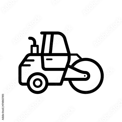 Road roller machine-  line vector icon