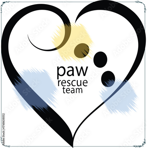Heart Design for Pet Rescue Team with Paw Print Details and Abstract Background Elements Expressing Care and Support for Animal Welfare Initiatives and Adoption Services