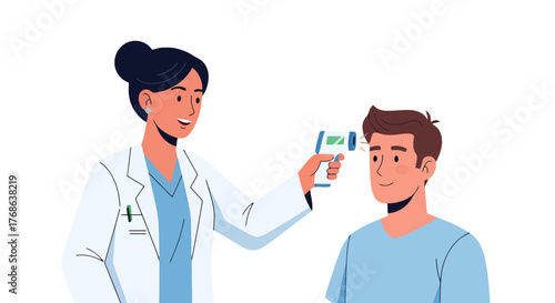 Medical Professional Checking Temperature Illustrating Health and Preventive Healthcare Practices