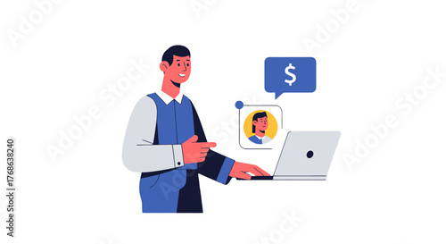 Man Communicating About Money Over Laptop with Person Illustration