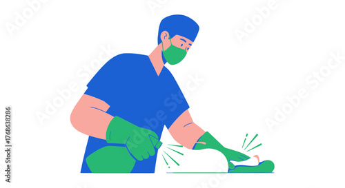 Medical Professional Disinfecting Object To Reduce Germs With Colorful Illustration