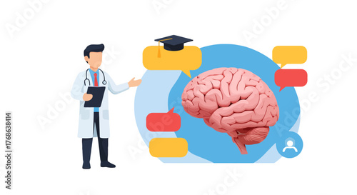 Medical Professional Explaining Brain Anatomy And Neurology With Learning Concept Illustrated