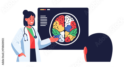Medical Professional Explaining Brain Scan Results To Patient For Analysis and Discussion