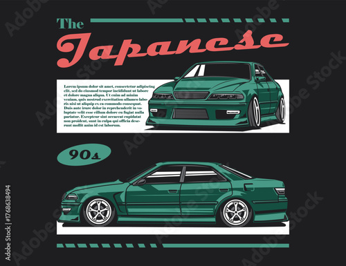 The Japanese 90s vehicle with two view option and retro tones graphic vector