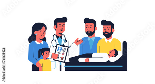 Medical Consultation and Family Support in a Healthcare Setting Illustration