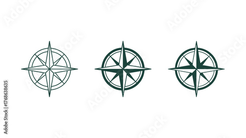 Three compass roses with varying line weights are displayed on a white background.