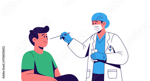 Medical Professional Performing Nasal Swab Test on a Patient for Diagnostic Purposes