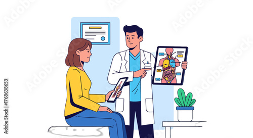 Medical Consultation Demonstrating Human Anatomy and Diagnosing Body Health for Awareness