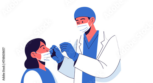 Medical Professional Performing Nasal Swab Test on Patient to Detect Virus Infection