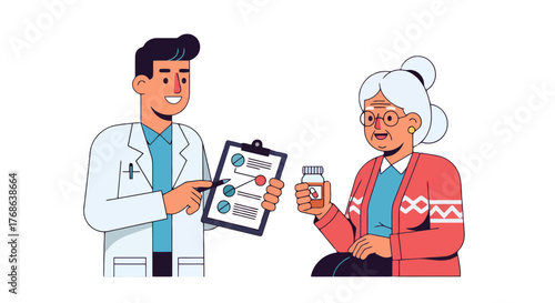 Medical Consultation Demonstrating Prescriptions With Doctor and Senior Citizen Patient Interaction