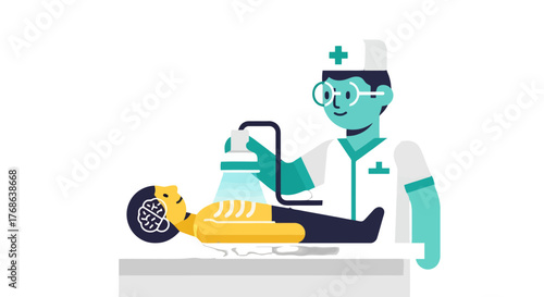 Medical Professional Performing Ultrasound Scan on Patient for Brain Analysis