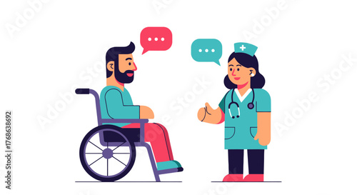 Medical Consultation Illustrates Dialogue Between Nurse And Patient With Disability
